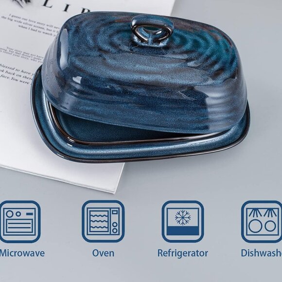 Blue Porcelain Farmhouse style Butter dish - Picture 2 of 7